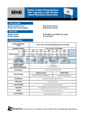 305MHBA06K2J datasheet - Radial Leaded Polypropylene Film Capacitors with Double Sided Metallized Electrodes