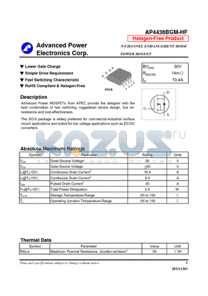 AP4438BGM-HF datasheet - Lower Gate Charge, Simple Drive Requirement