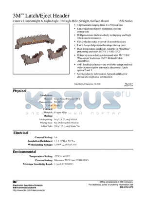 155240-2300-RA datasheet - Latch/Eject Header - 2 mm x 2 mm Straight & Right Angle, Through-Hole, Straight, Surface Mount