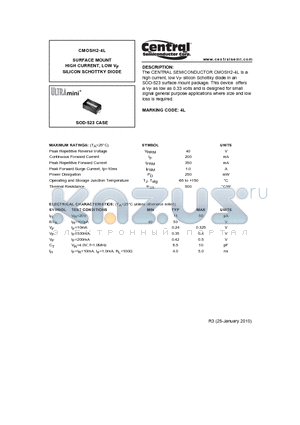 CMOSH2-4L_10 datasheet - SURFACE MOUNT HIGH CURRENT, LOW VF SILICON SCHOTTKY DIODE