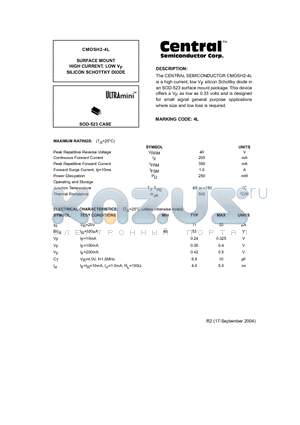CMOSH2-4L datasheet - SURFACE MOUNT HIGH CURRENT, LOW VF SILICON SCHOTTKY DIODE