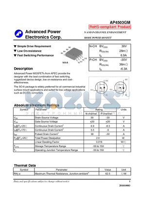 AP4503GM_10 datasheet - Simple Drive Requirement, Low On-resistance