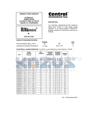 CMOZ20V datasheet - ULTRAmini. ZENER DIODE 2.4 VOLTS THRU 43 VOLTS 350mW, 5% TOLERANCE