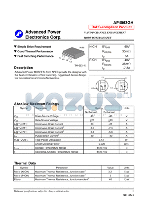 AP4563GH_11 datasheet - Simple Drive Requirement, Good Thermal Performance