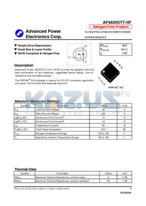 AP4820GYT-HF datasheet - Simple Drive Requirement, Small Size & Lower Profile