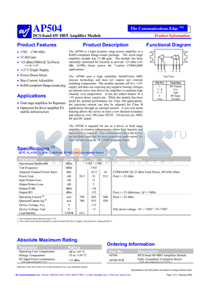 AP504-PCB datasheet - DCS-band 4W HBT Amplifier Module