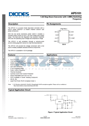 AP5101SG-13 datasheet - 1.5A Step-Down Converter with 1.4MHz Switching Frequency