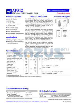 AP512-PCB datasheet - UMTS-band 8W HBT Amplifier Module