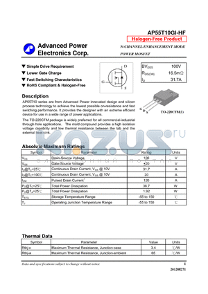 AP55T10GI-HF datasheet - N-CHANNEL ENHANCEMENT MODE POWER MOSFET