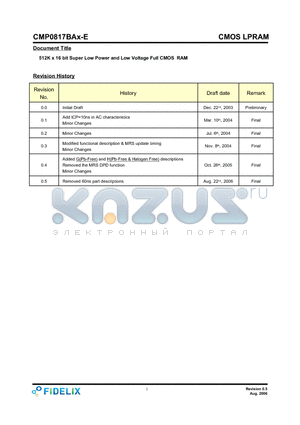 CMP0817BA4 datasheet - 512K x 16 bit Super Low Power and Low Voltage Full CMOS RAM