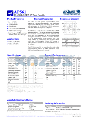 AP561 datasheet - 2.3-2.9 GHz WiMAX 8W Power Amplifier