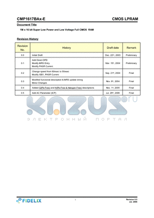 CMP1617BAX-F60E datasheet - 1M x 16 bit Super Low Power and Low Voltage Full CMOS RAM