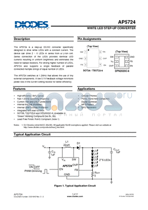 AP5724 datasheet - WHITE LED STEP-UP CONVERTER