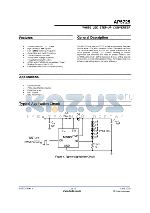 AP5725WG-7 datasheet - WHITE LED STEP-UP CONVERTER