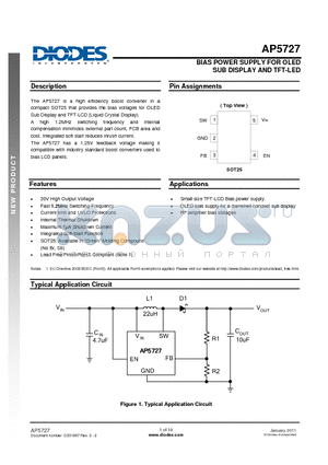 AP5727 datasheet - BIAS POWER SUPPLY FOR OLED SUB DISPLAY AND TFT-LED