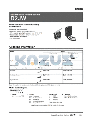 D2JW-01K21-MD datasheet - Sealed Snap Action Switch