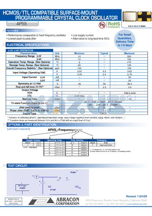 AP5S_08 datasheet - HCMOS/TTL COMPATIBLE SURFACE-MOUNT PROGRAMMABLE CRYSTAL CLOCK OSCILLATOR