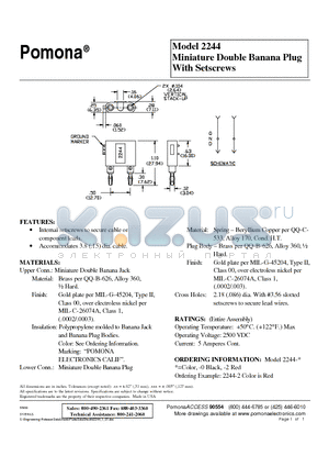 2244 datasheet - Miniature Double Banana Plug With Setscrews