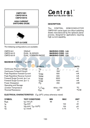 CMPD1001 datasheet - HIGH CURRENT SWITCHING DIODE