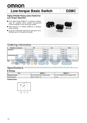 D2MC-01F datasheet - Low-torque Basic Switch