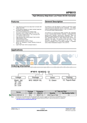 AP6015 datasheet - High Efficiency Step-Down Low Power DC-DC Converter