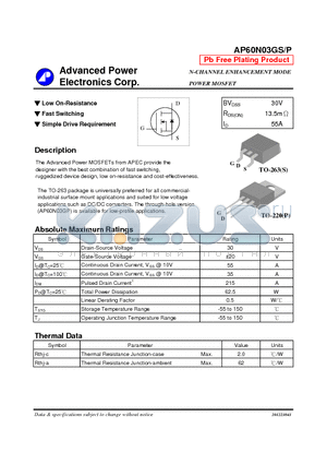 AP60N03GP datasheet - N-CHANNEL ENHANCEMENT MODE POWER MOSFET