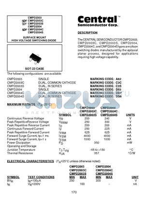 CMPD2004 datasheet - SURFACE MOUNT HIGH VOLTAGE SWITCHING DIODE