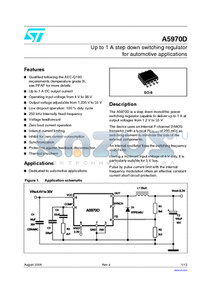 A5970D_08 datasheet - Up to 1 A step down switching regulator for automotive applications