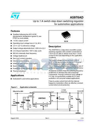 A5970AD_0808 datasheet - Up to 1 A switch step down switching regulator for automotive applications