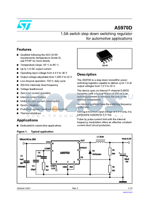 A5970D datasheet - 1.5A switch step down switching regulator for automotive applications