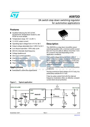 A5972D013TR datasheet - 2A switch step down switching regulator for automotive applications