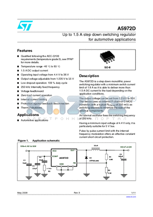 A5972D_08 datasheet - Up to 1.5 A step down switching regulator for automotive applications