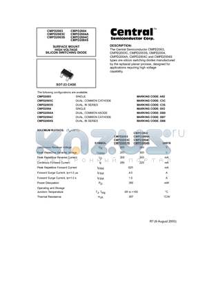 CMPD2004A datasheet - SURFACE MOUNT HIGH VOLTAGE SILICON SWITCHING DIODE