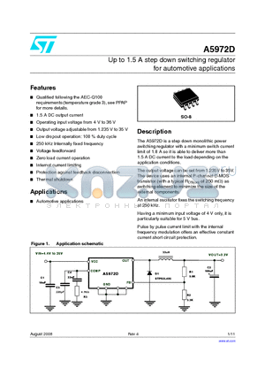 A5972D datasheet - Up to 1.5 A step down switching regulator for automotive applications