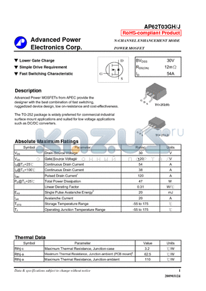 AP62T03GJ datasheet - Lower Gate Charge, Simple Drive Requirement