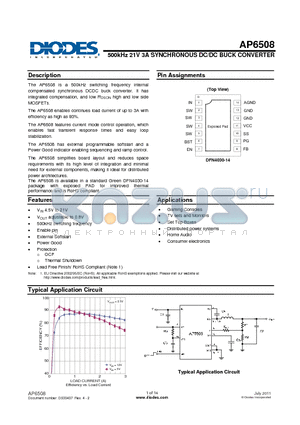 AP6508FE datasheet - 500kHz 21V 3A SYNCHRONOUS DC/DC BUCK CONVERTER