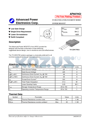 AP6679GI datasheet - P-CHANNEL ENHANCEMENT MODE POWER MOSFET