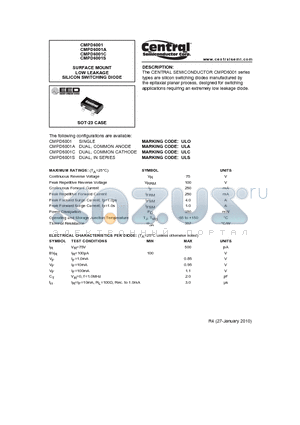 CMPD6001 datasheet - SURFACE MOUNT LOW LEAKAGE SILICON SWITCHING DIODE