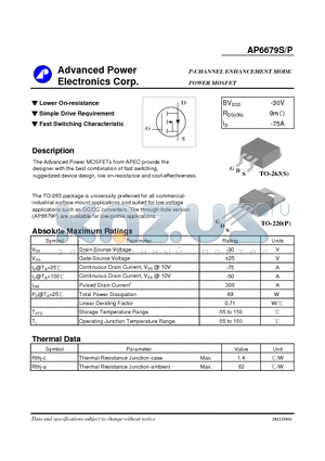 AP6679S datasheet - P-CHANNEL ENHANCEMENT MODE