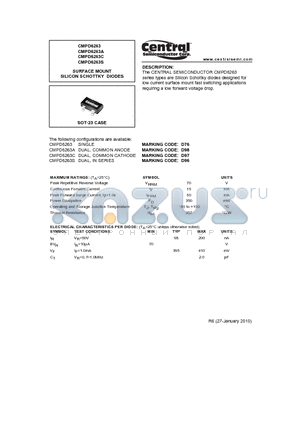 CMPD6263C datasheet - SURFACE MOUNT SILICON SCHOTTKY DIODES