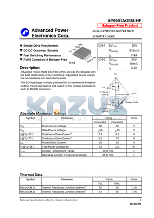 AP6901AGSM-HF datasheet - Simple Drive Requirement, DC-DC Converter Suitable