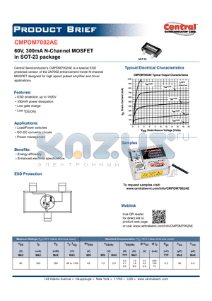 CMPDM7002AE datasheet - 60V, 300mA N-Channel MOSFET in SOT-23 package