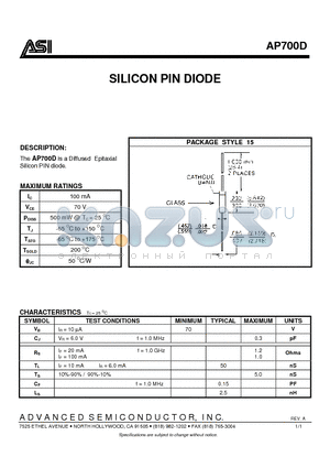 AP700D datasheet - SILICON PIN DIODE