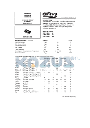 CMPF4392 datasheet - SURFACE MOUNT N-CHANNEL SILICON JFET