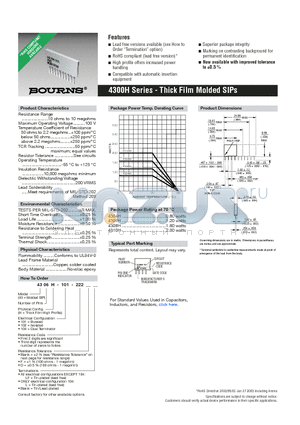4306H-102-222L datasheet - Thick Film Molded SIPs