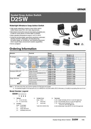 D2SW-01L2MS datasheet - Sealed Snap Action Switch