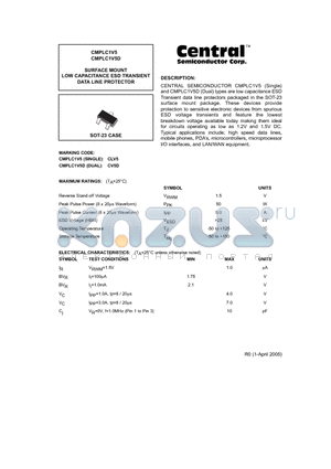 CMPLC1V5D datasheet - SURFACE MOUNT LOW CAPACITANCE ESD TRANSIENT DATA LINE PROTECTOR