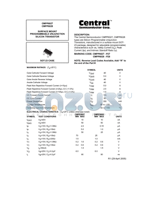 CMPP6027 datasheet - SURFACE MOUNT PROGRAMMABLE UNIJUNCTION SILICON TRANSISTOR