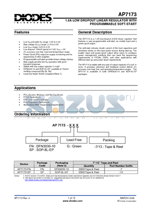 AP7173-SPG-13 datasheet - 1.5A LOW DROPOUT LINEAR REGULATOR WITH PROGRAMMABLE SOFT-START