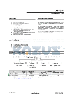 AP7215 datasheet - 600mA CMOS LDO